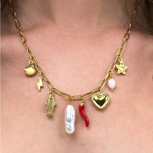 Oshena designer Beachwear Marella‎ Gold Charm Necklace FREE jewelry box!